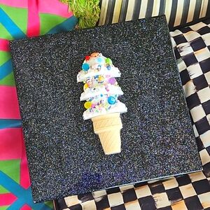 Black Galaxy Mettalic 3-scoop Ice Cream Wall Art, OOAK, Pop Art 🎨
